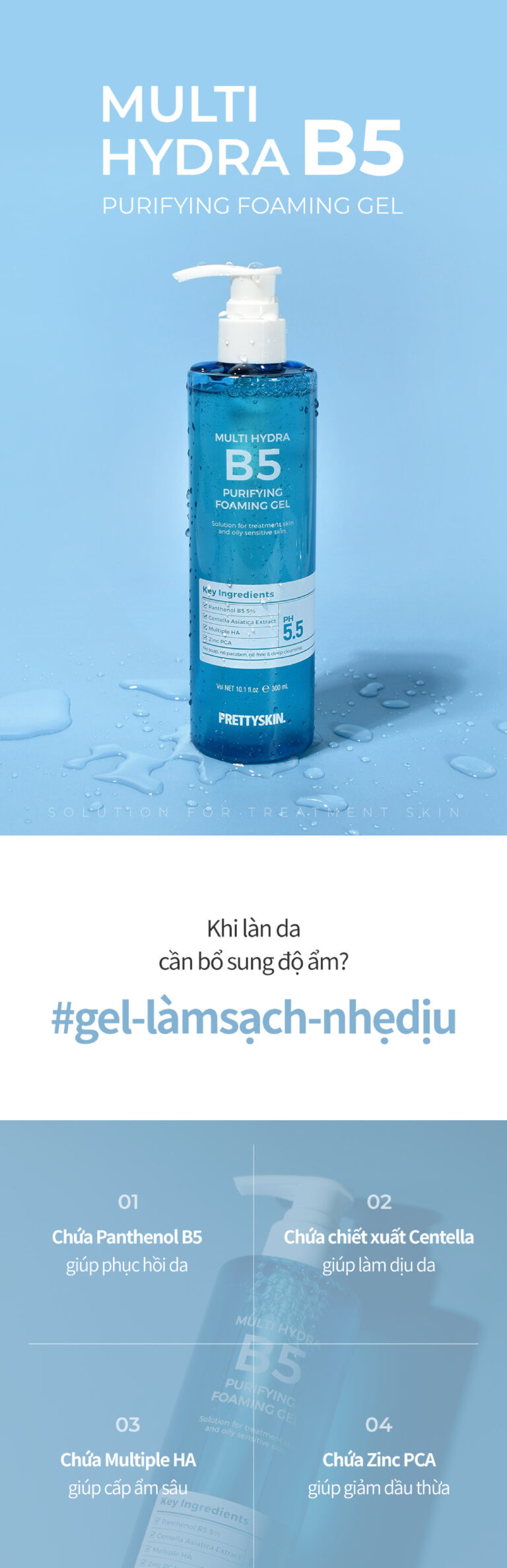 Gel Rửa Mặt Pretty Skin Multi Hydra B5 Purifying Foaming Gel
