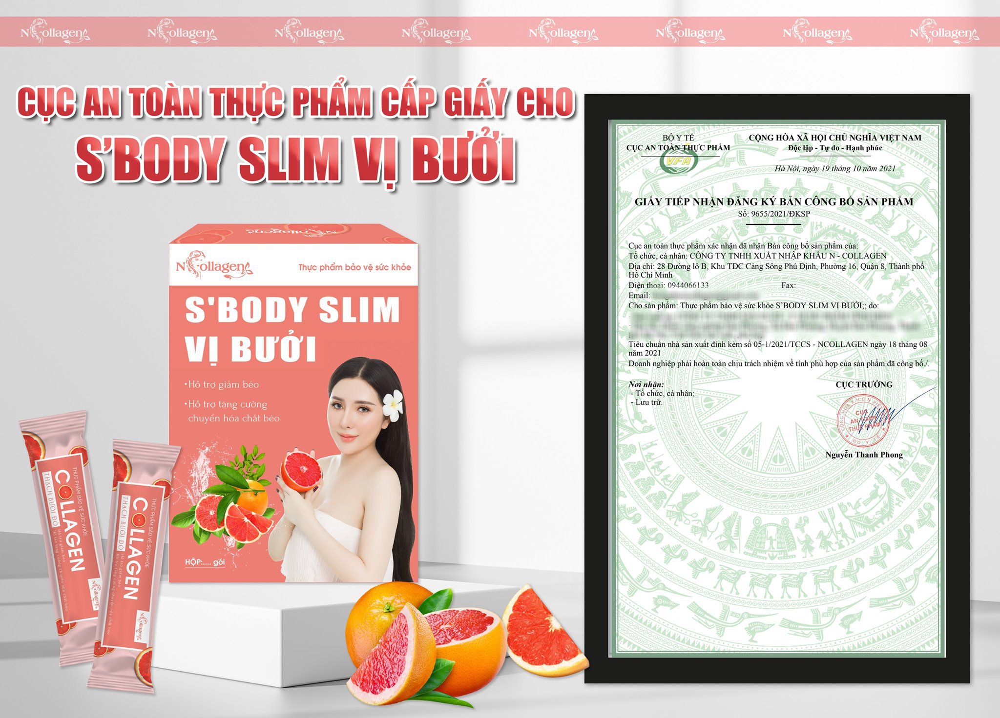 Thạch Bưởi Hồng Giảm Cân S'body Slim Ncollagen