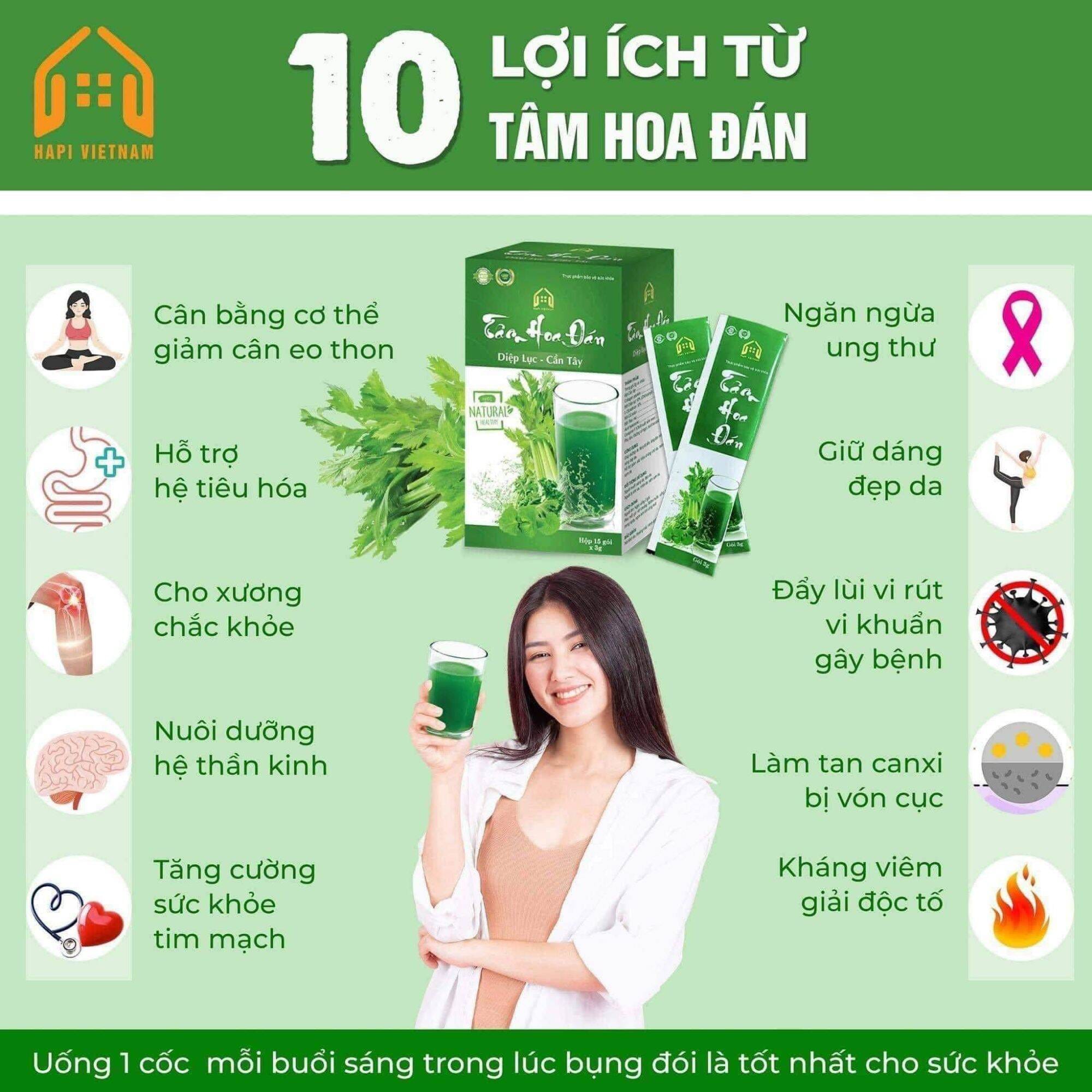 Diệp lục cần tây Tâm Hoa Đán mang đến nhiều công dụng vượt trội