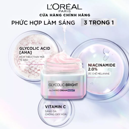 Kem Dưỡng Da Hỗ Trợ Mờ Thâm Nám Ban Đêm L'Oreal Glycolic Bright Glowing Cream Night 50m