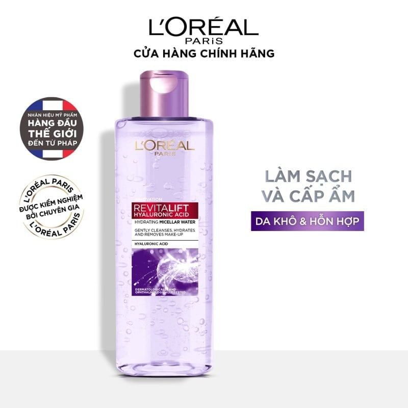 Nước Tẩy Trang L'Oreal Paris Revitalift Hyaluronic Acid Hydrating Micellar Water Làm Sạch Và Cấp Ẩm