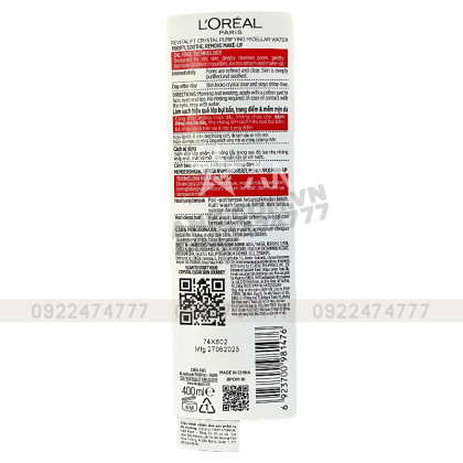Nước Tẩy Trang L'Oreal Làm Sạch Sâu Cho Da Dầu 400ml Revitalift Crystal Purifying Micellar Water