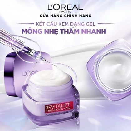 Kem Dưỡng Cấp Ẩm Căng Mượt Da, Giảm Nếp Nhăn L'Oreal Revitalift Hyaluronic Acid Line Filling Water Cream 50ml