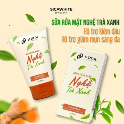 Sữa Rửa Mặt P'Real Sica White Nghệ Trà Xanh Turmeric Green Tea Cleanser 80ml
