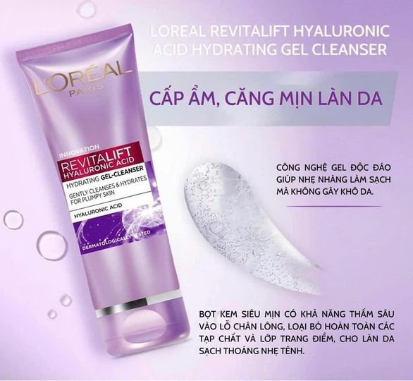 Sữa Rửa Mặt L'oreal Paris Cấp Ẩm Cho Da Revitalift Hyaluronic Acid 100ml