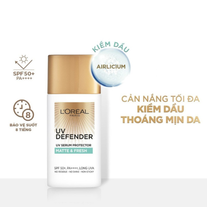 Kem Chống Nắng L'Oreal Paris X20 Thoáng Da Mỏng Nhẹ 50ml UV Defender Serum Invisible Resist SPF50+ PA++++