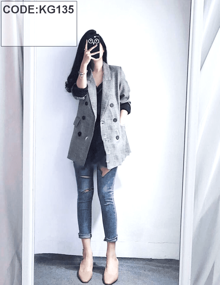 Bán buôn áo vest caro form dài cài nút có túi Áo vest caro form dài cài nút có túi