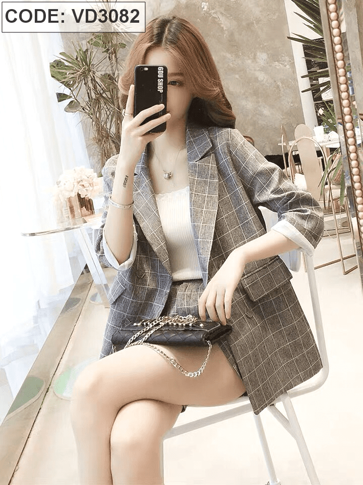 Set áo cổ vest tay phồng phối quần short - ANN.COM.VN
