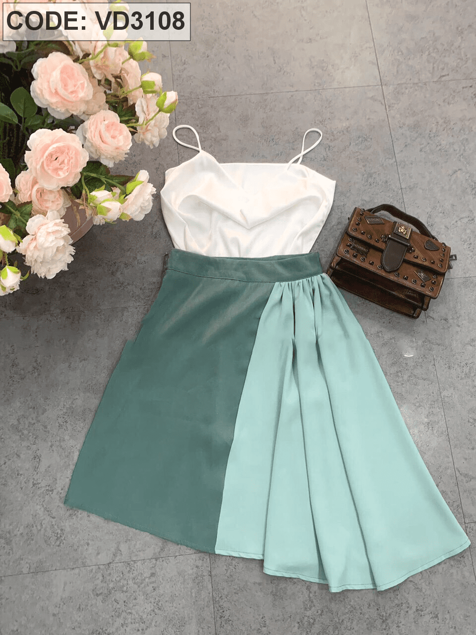 Chân váy nữ đẹp, Chân váy xòe công sở thời trang 2015: Chân váy phi lụa màu  xanh coban-A1573