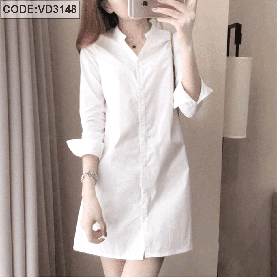 Váy đầm sơ mi thô mềm dáng xoè dài thanh lịch lưng chun sau 4 màu Kozoda  D48 | Shopee Việt Nam