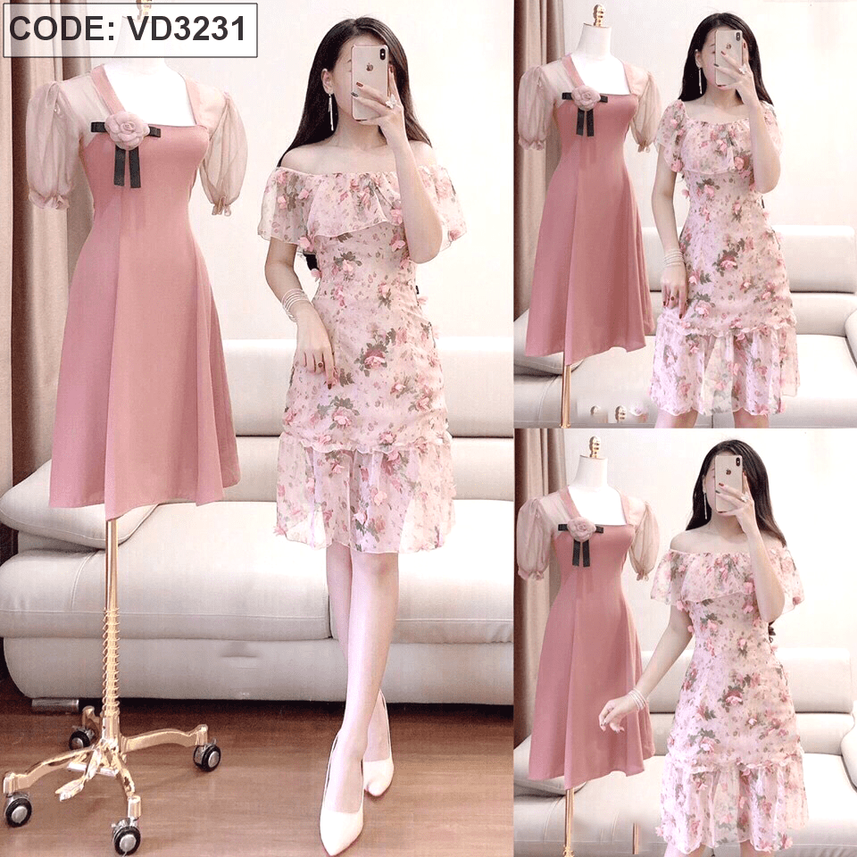 v2993 váy voan xoè màu hồng - Đầm, váy nữ | ThờiTrangNữ.vn