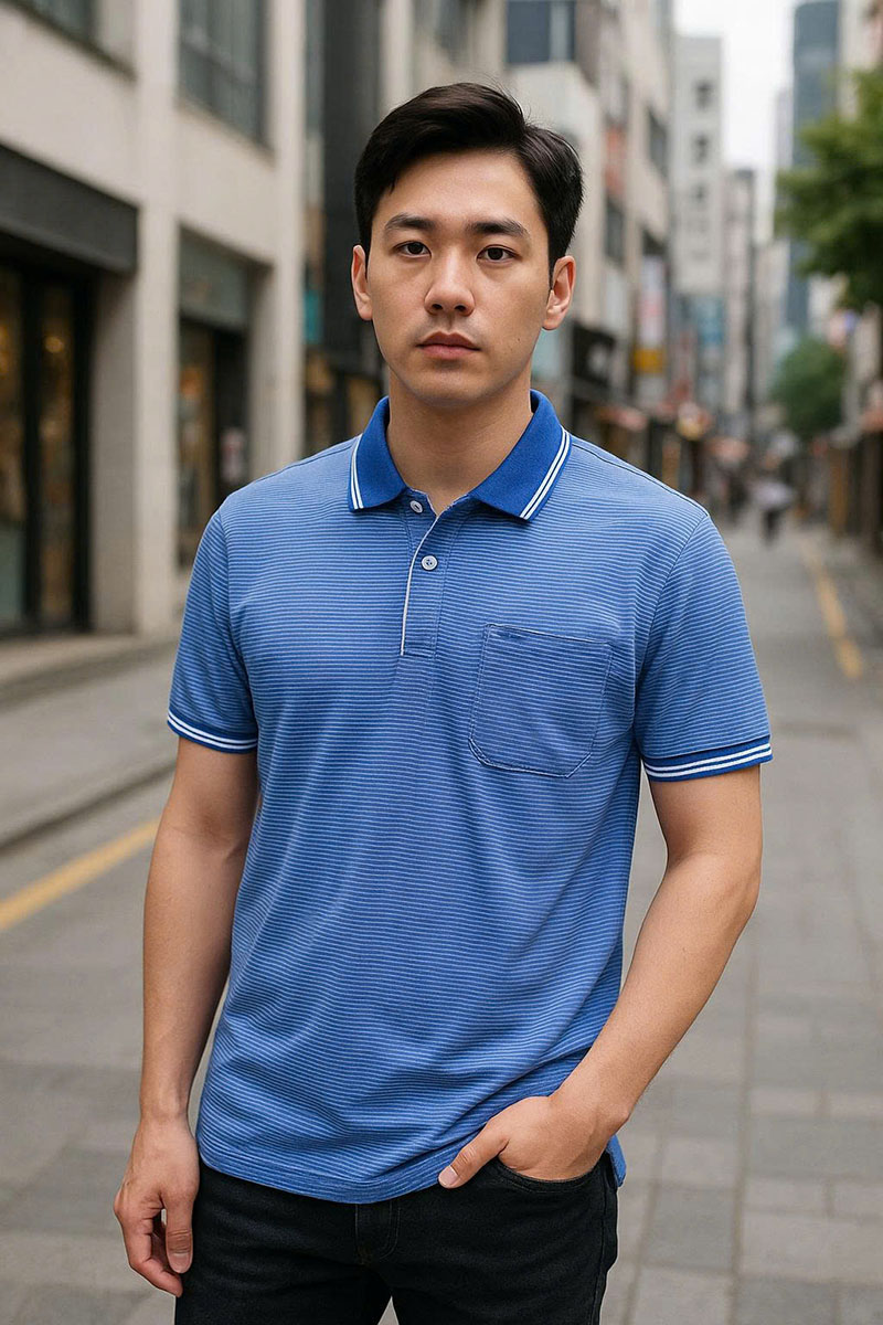 Áo Thun Polo Sọc Nam Cổ Bẻ Có Túi Áo Thun Polo Sọc Nam Cổ Bẻ Có Túi