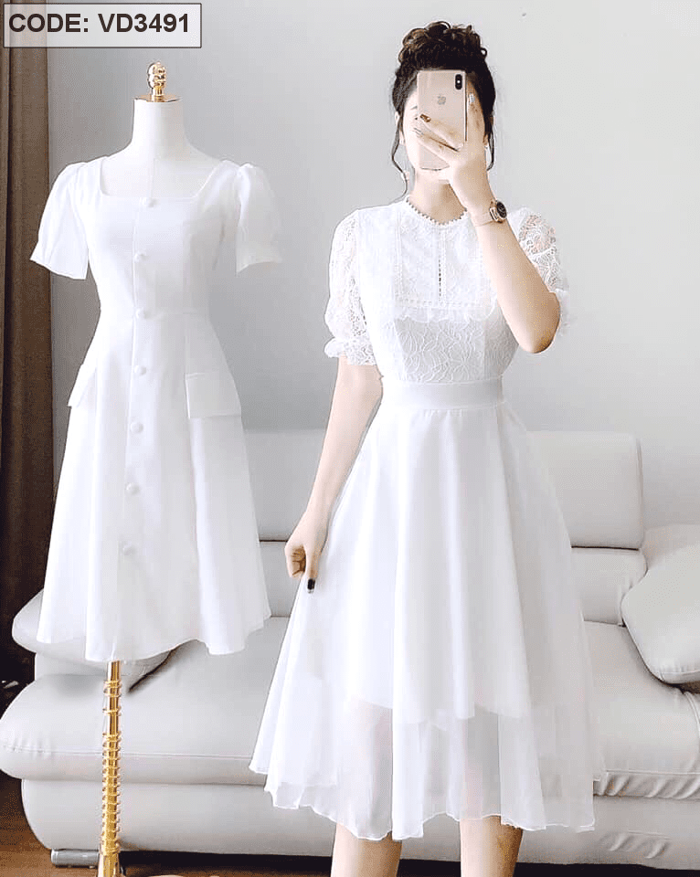 Váy trễ vai xoè vải ánh kim săc trắng... - Miiu Shop Online | Facebook