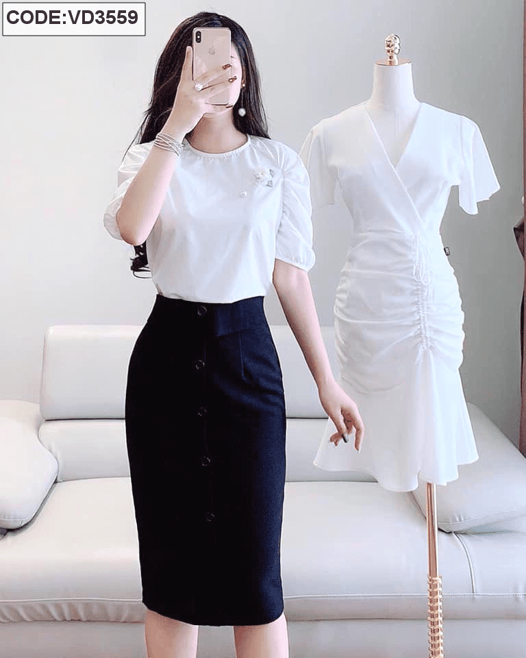 20/V114/01/VÁY ÔM, CỔ V, TAY REN DÀI, NHUNG ĐỎ Zen Fashion