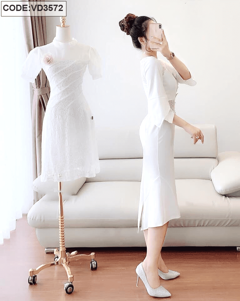 Đầm váy trắng phối bèo trễ vai body form giá sỉ, giá bán buôn - Thị Trường  Sỉ