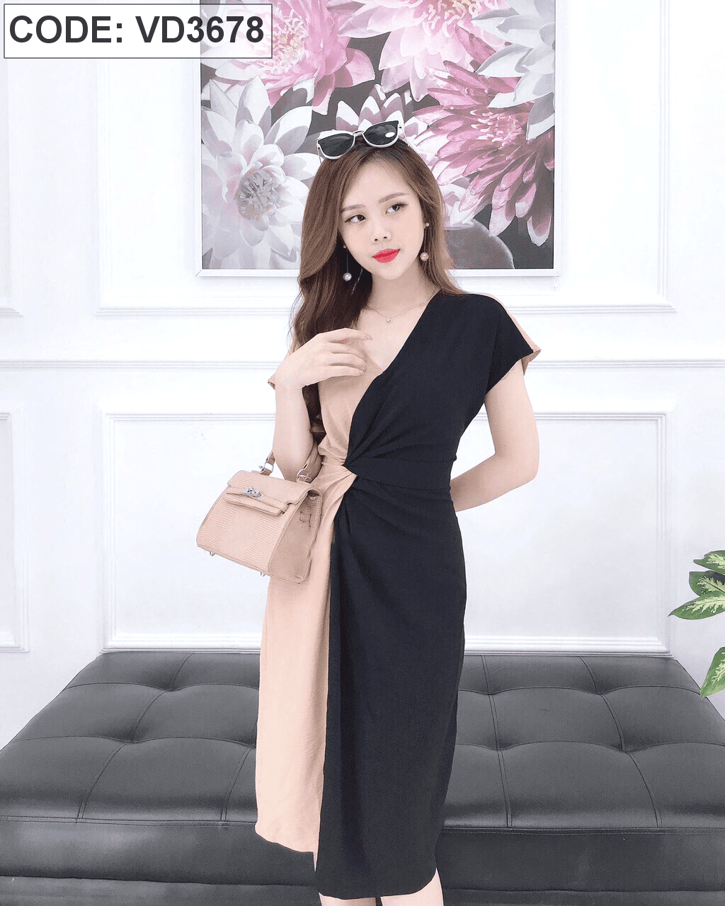 Đầm body phối màu đen kem - Kho Hàng Sỉ ANN