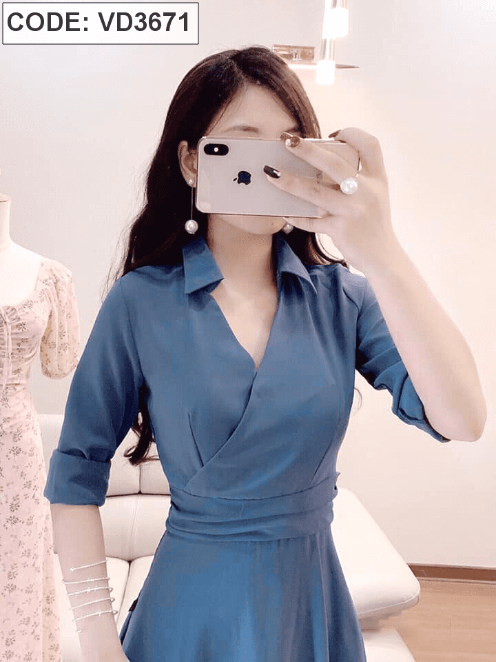 Đầm Nữ Cổ Đức NK Fashion Dáng Xòe Thiết Kế Bấu Mí Chéo, Chất Vải Hàn