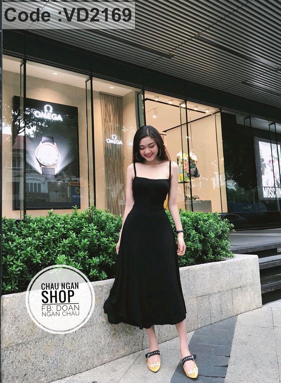 Đầm váy nữ midi đen 2 dây vai bèo xẻ tà Mới 100%, giá: 230.000đ, gọi:  0938202228, Huyện Bình Chánh - Hồ Chí Minh, id-23b91700