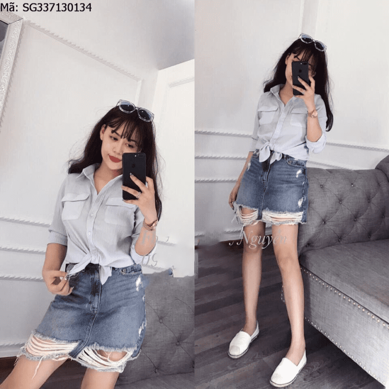 Áo sơ mi nữ 2 túi tay dài voan xốp