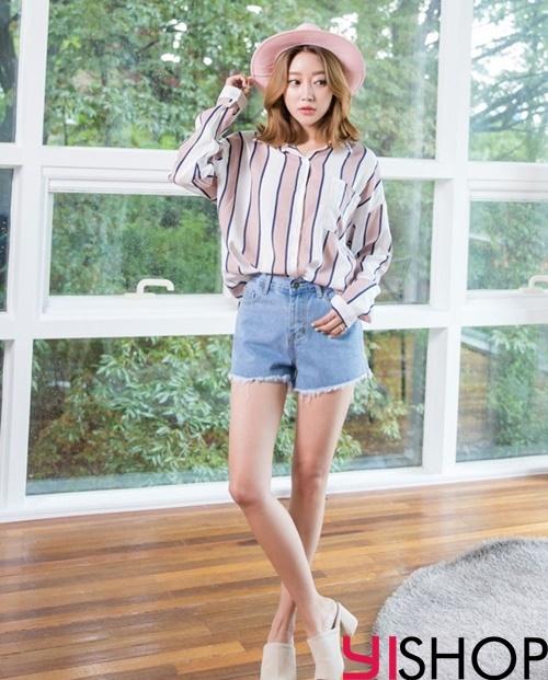 Áo sơ mi nữ oversize là quyến rũ khi kết hợp cùng quần short jeans