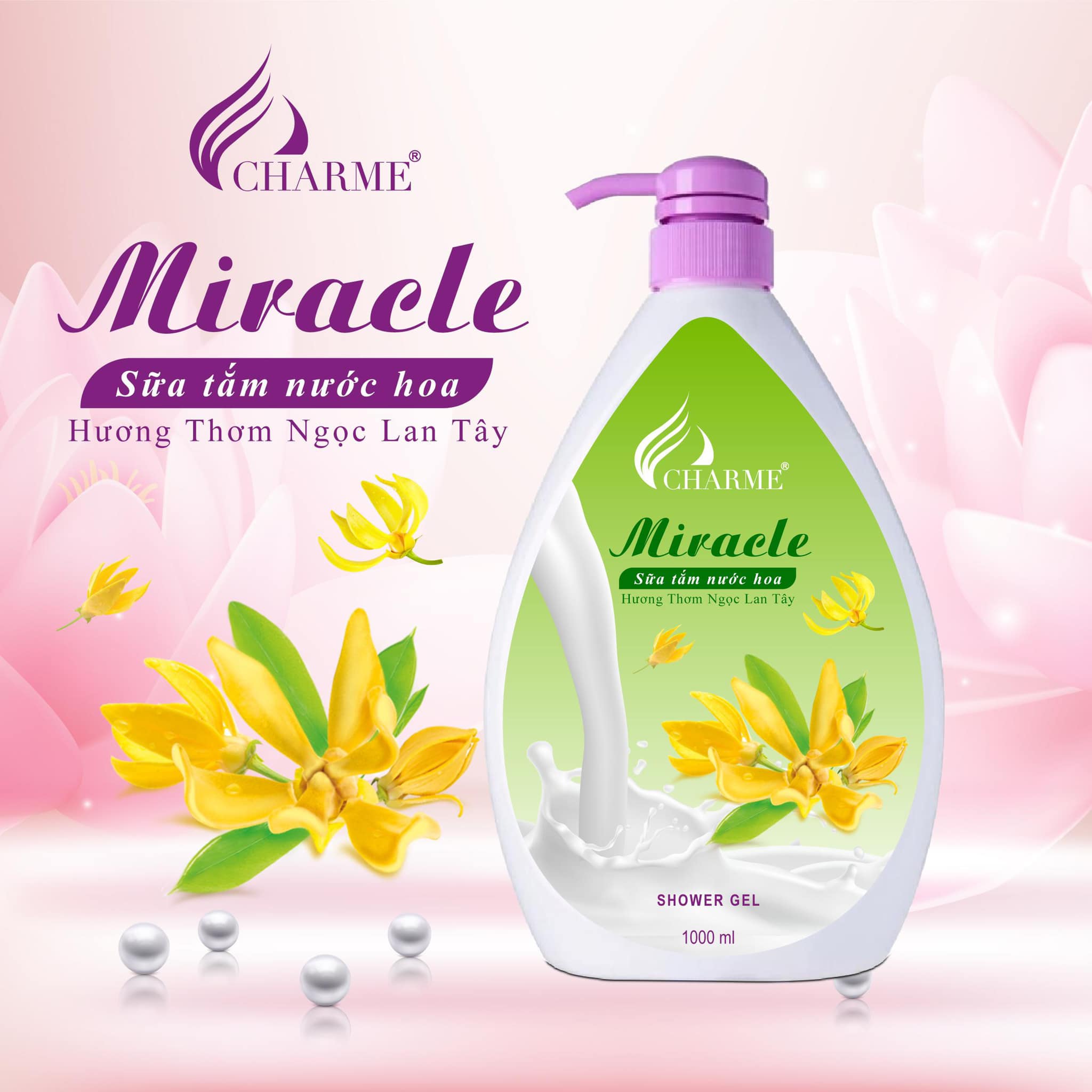 Sữa tắm nước hoa Charme Miracle 1000ml cho nữ chính hãng