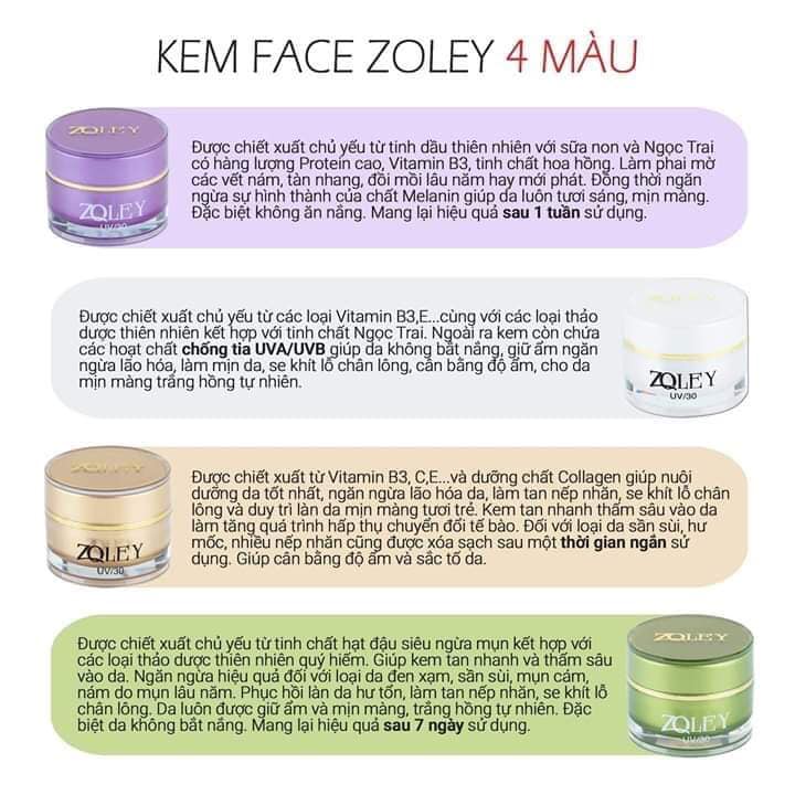 Kem Face Zoley Tím chuyên trị nám, tàn ngang, đồi mồi và giảm nhăn da