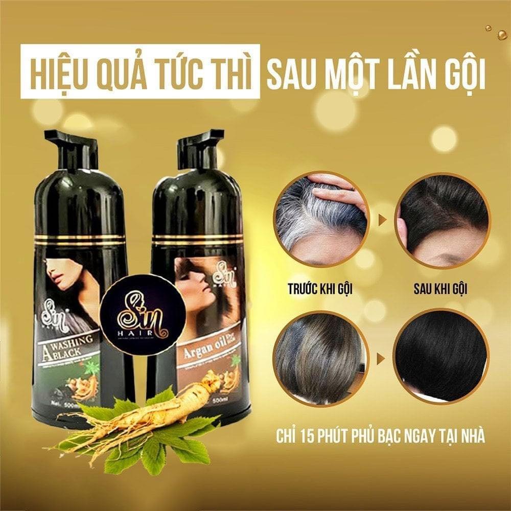 Dầu gội phủ tóc bạc Sin Hair - chỉ cần gội là đã phủ bạc được 100%