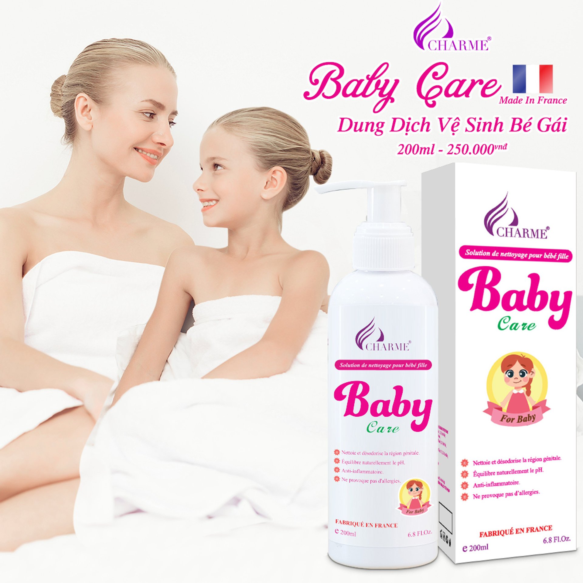 Dung dịch vệ sinh bé Baby Care Charme chính hãng