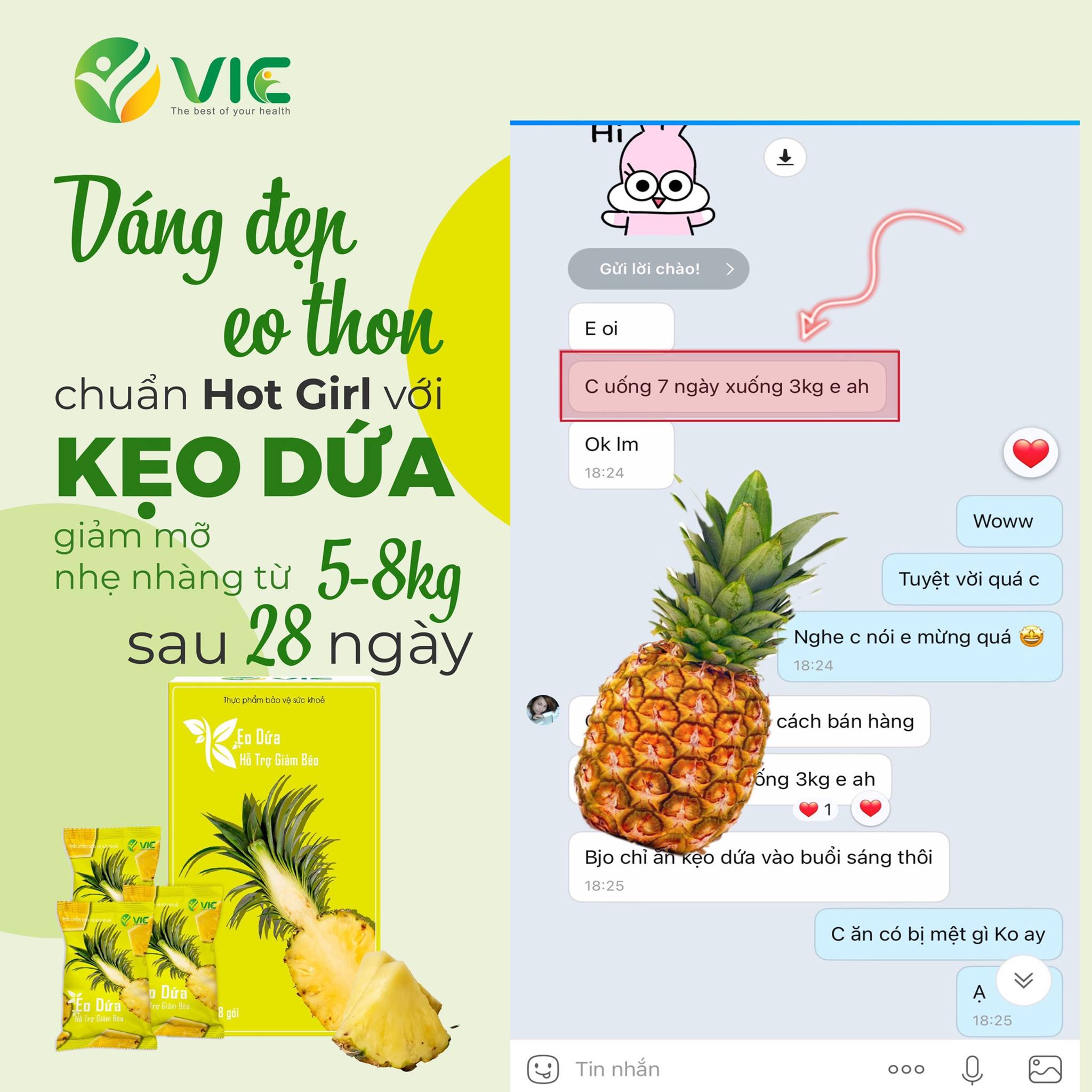 Đánh bay 6-8kg mỡ chỉ sau 28 ngày với kẹo dứa VIC