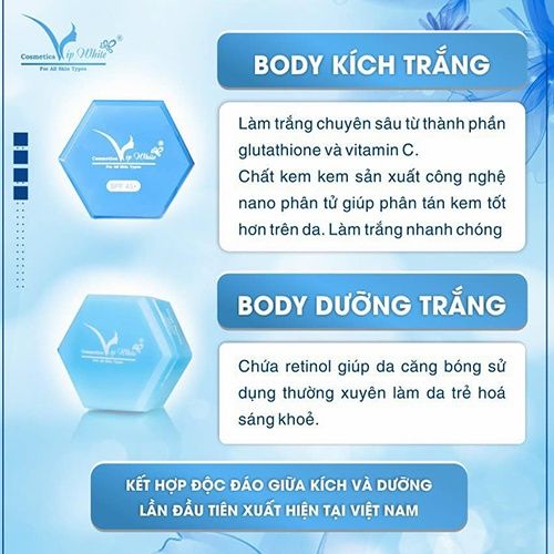 Bạn đang khao khát có làn da trắng hồng mịn màng như bao cô gái khác đã có combo body truyền trắng VIP WHITE giúp bạn