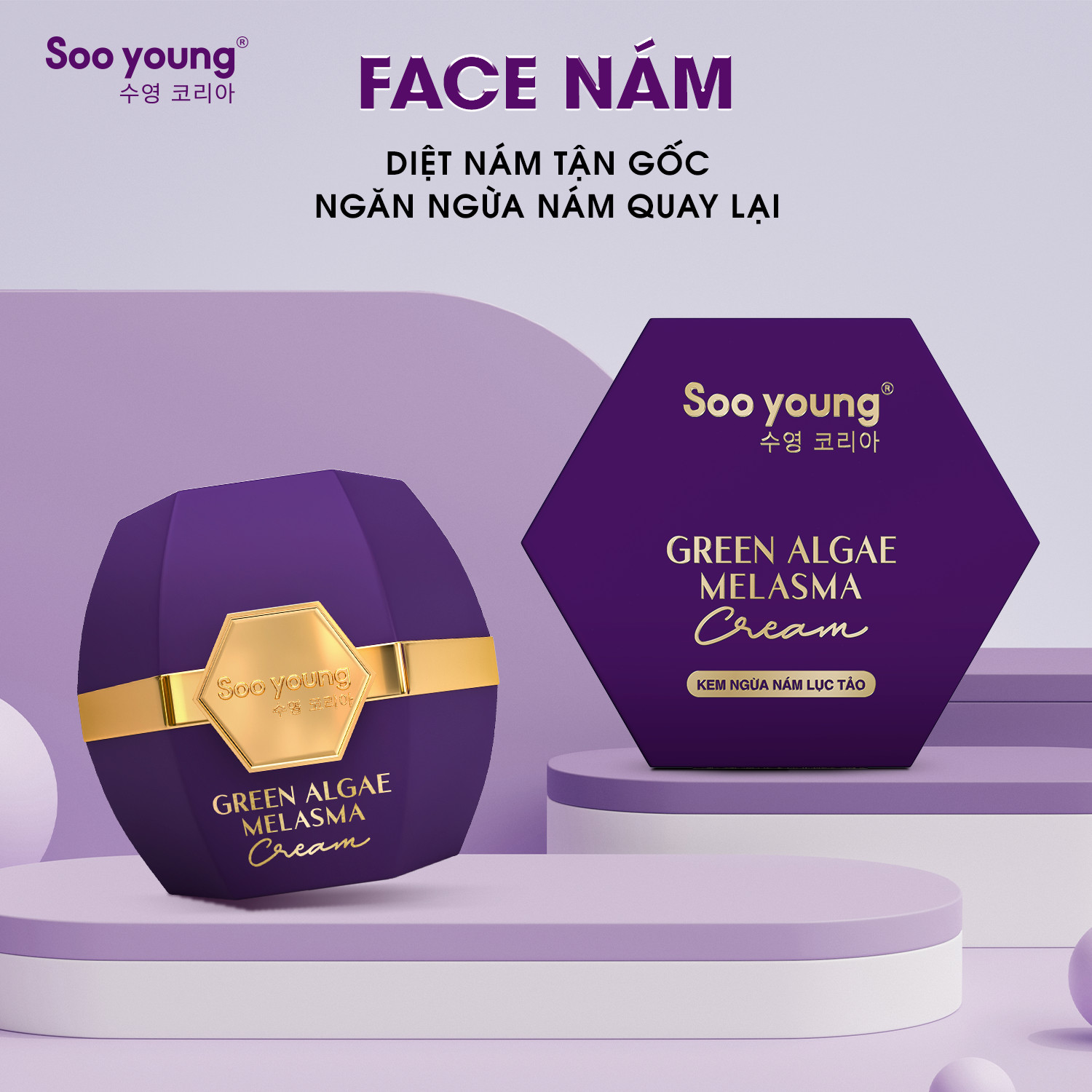 Bộ Đôi Kem Face Tím Xanh Dưỡng Trắng Mờ Thâm Nám Se Khít Lỗ Chân Lông Soo Young