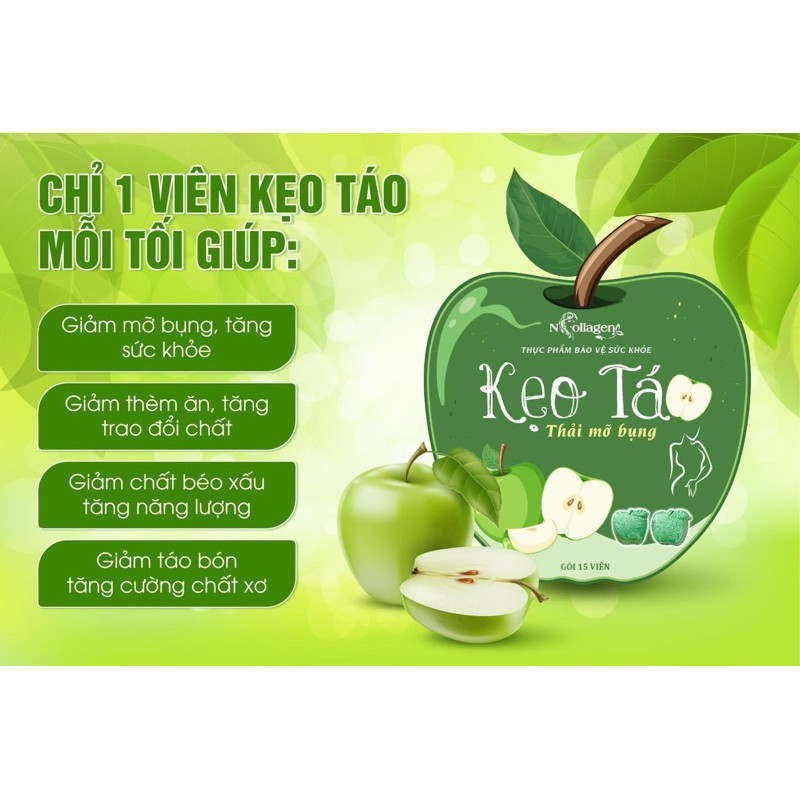 Kẹo Táo Thải Mỡ Bụng N Collagen 15 Viên