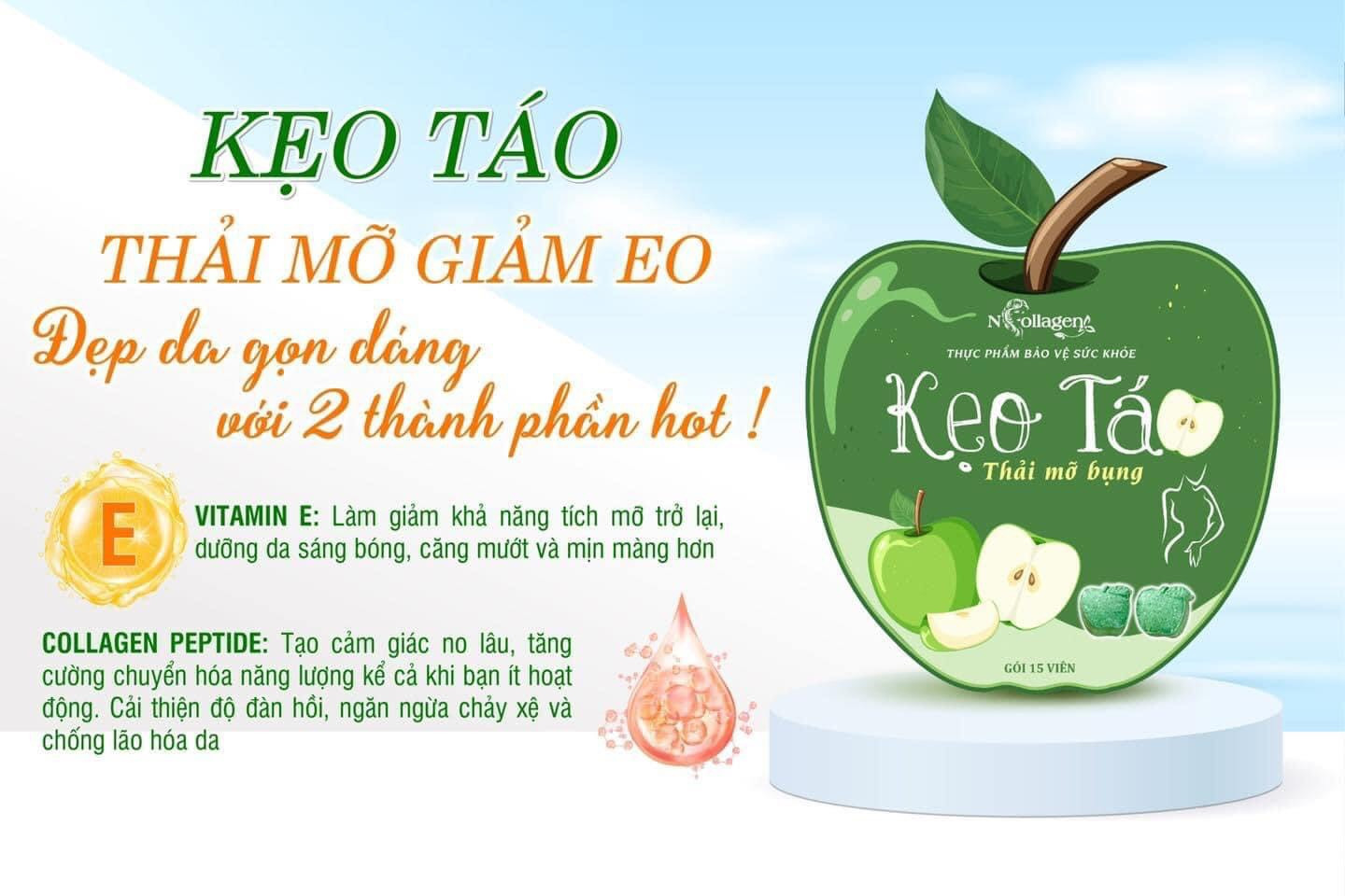 Kẹo Táo Thải Mỡ Bụng N Collagen 15 Viên