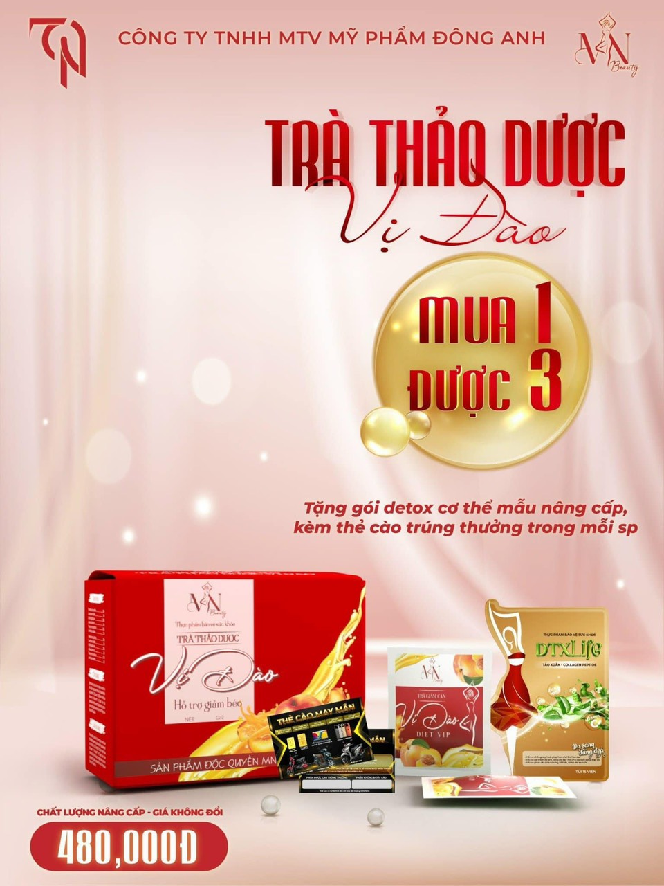 Trà đào kèm detox mới chuẩn bị có hàng kèm thẻ cào trúng thưởng luôn nha khách