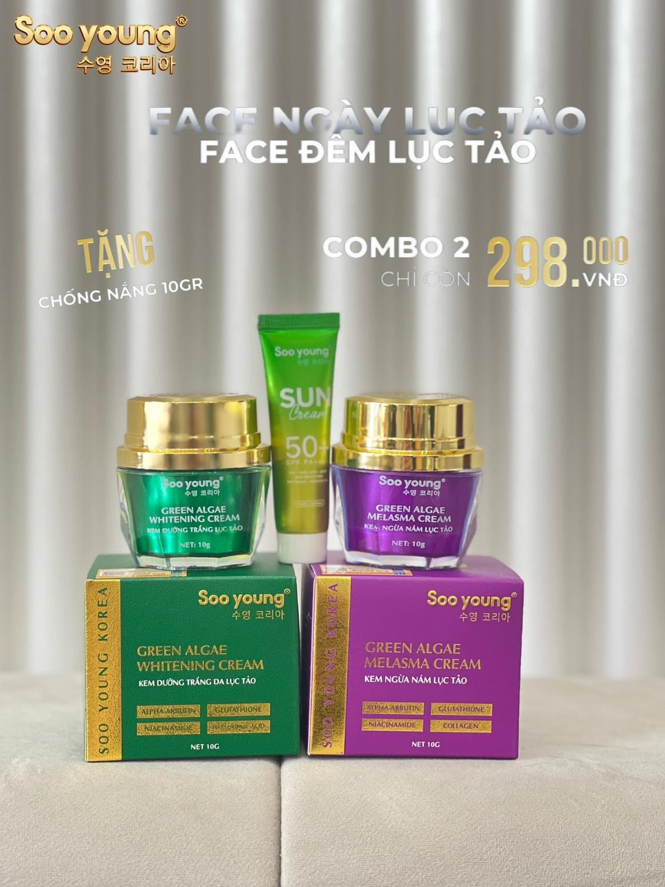 Combo Face Lục Tảo dưỡng trắng da toang diện