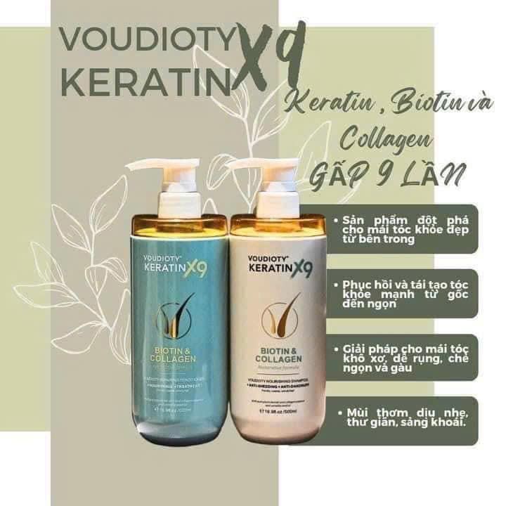 Combo Dầu Gội Xả Biotin Collagen Voudioty Keratin x9