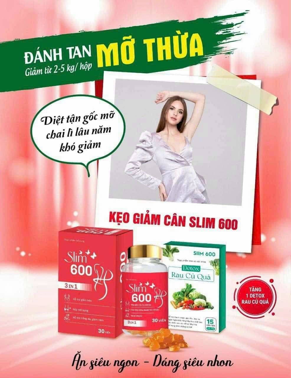 Kẹo ɡiảm Cân Slim 600 3IN1 Tặng Detox Diệt tận gốc mỡ chai lì lâu năm khó ɡiảm