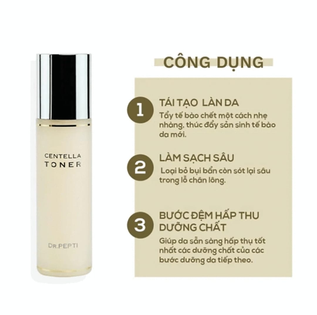 Nước hoa hồng Dr.Pepti  Centella Toner sẽ làm chậm các quá trình lão hóa da