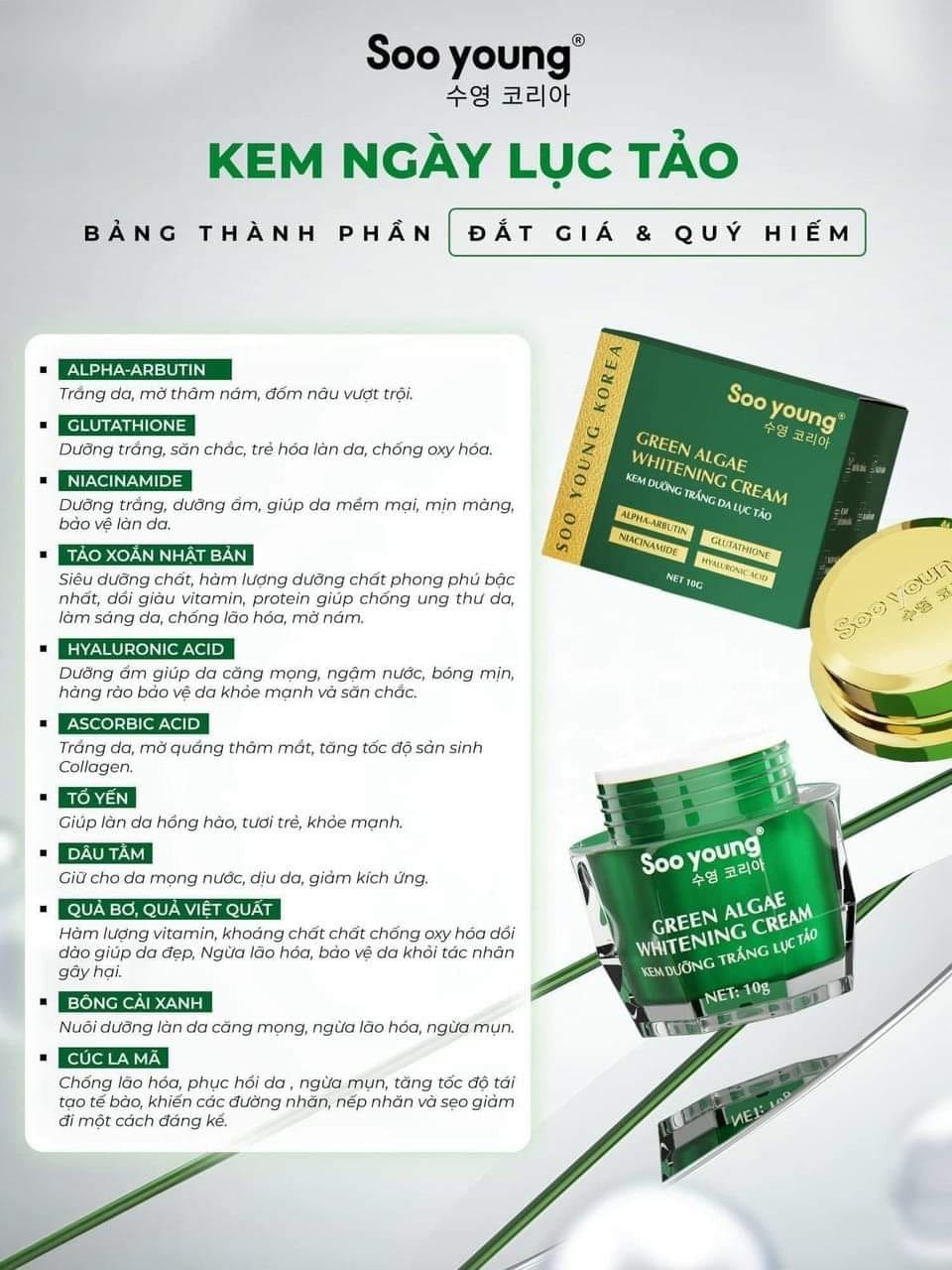 Kem Face Xanh Dưỡng Trắng Da Soo Young Mini Green Algae Whitening Cream