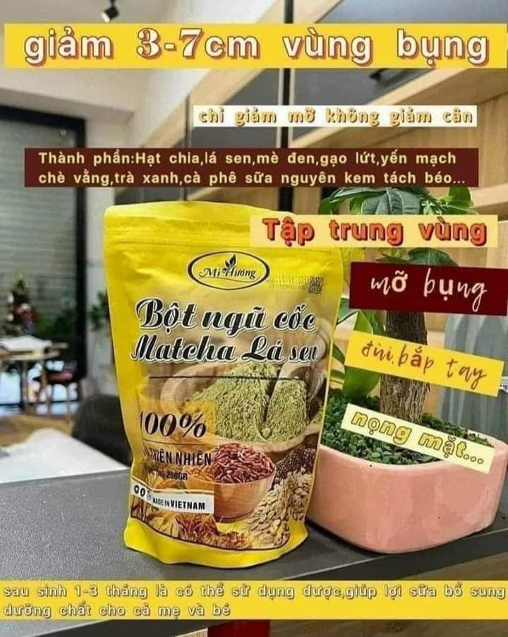 Bột Ngũ Cốc Matcha Lá Sen Giảm Mỡ Bụng Mị Hương chỉ giảm mỡ bụng không giảm cân