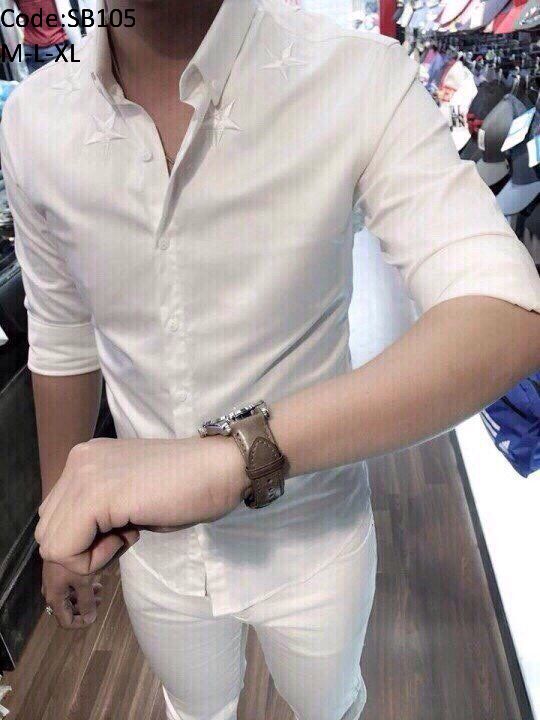 Áo sơ mi nam Hàn Quốc thêu ngôi sao cao cấp Áo sơ mi nam Hàn Quốc thêu ngôi sao cao cấp